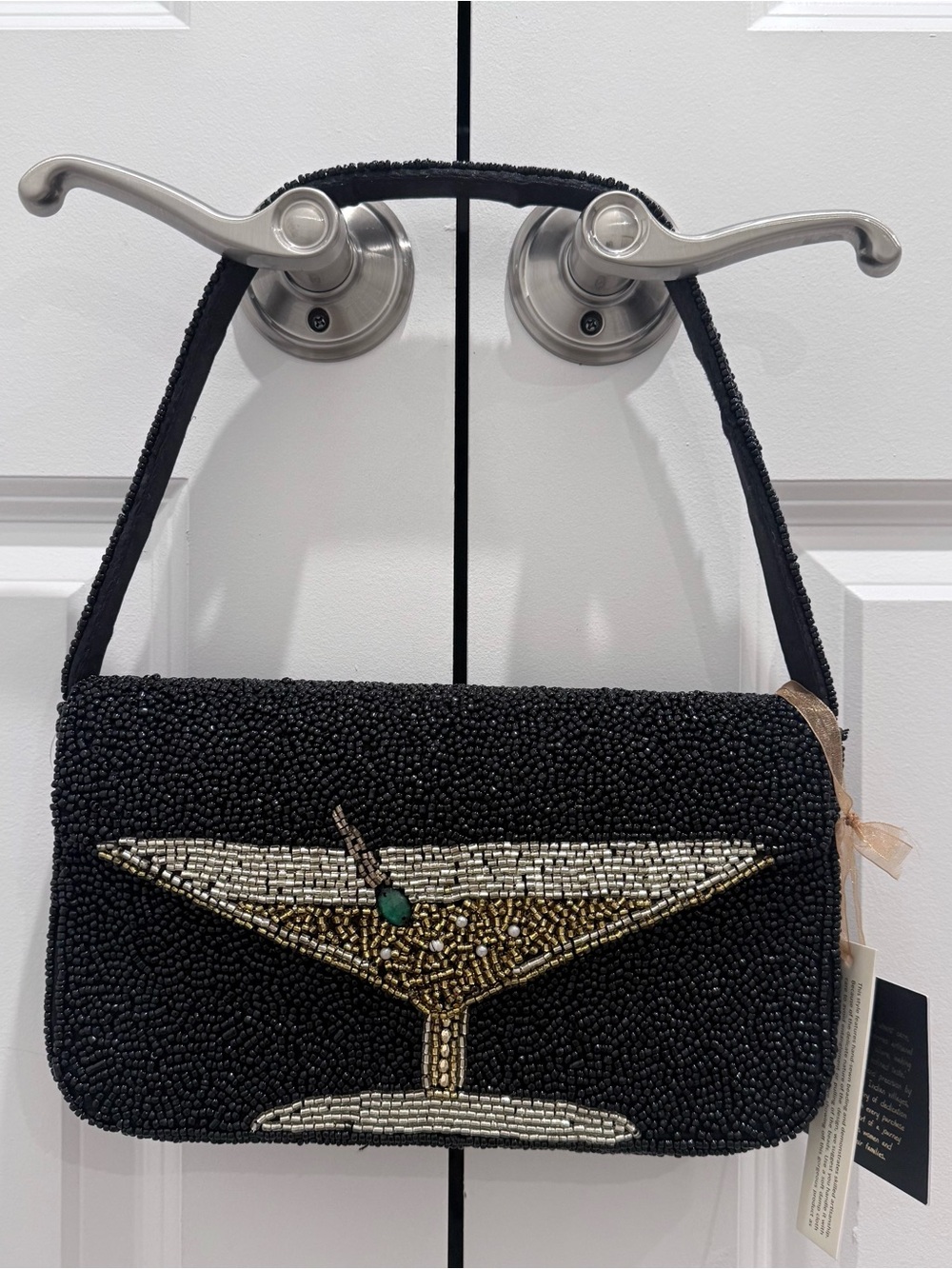 NWT Black Beaded Clutch with Martini Glass Accent